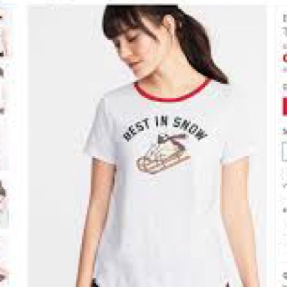 Old Navy Best In Snow Pug Dog Ringer Tshirt White Red XXL